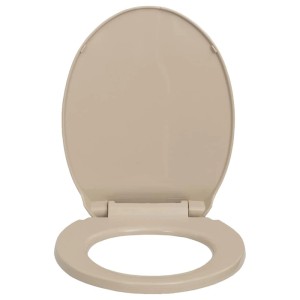 Beiger, ovaler Toilettensitz mit Absenkautomatik von vidaXL.