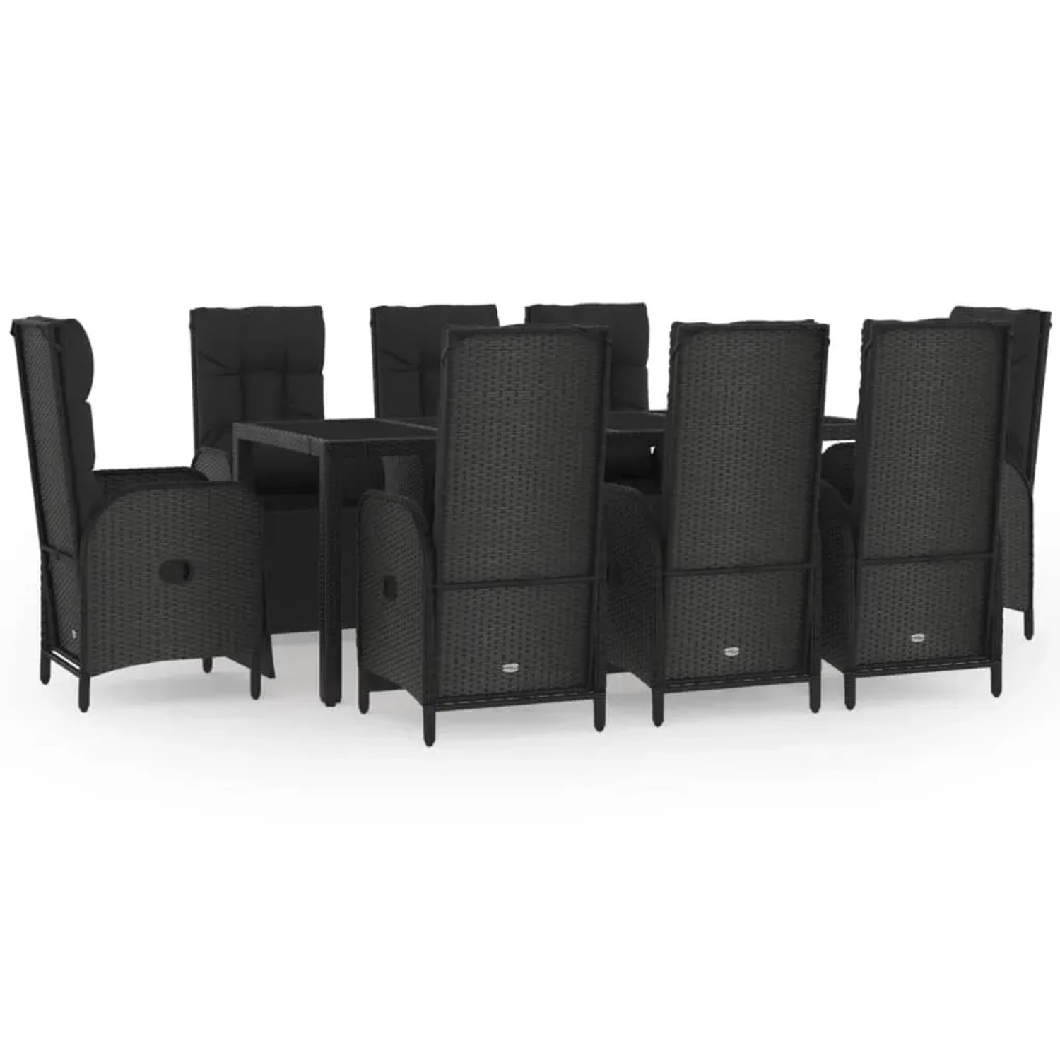 vidaXL 9-Tlg Garten-Essgruppe mit Kissen Schwarz Poly Rattan 3185064