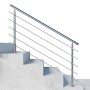 Modernes Edelstahl Geländer 180 cm mit 5 Querstäben und Handlauf auf Betontreppe. Für Innen & Außen.