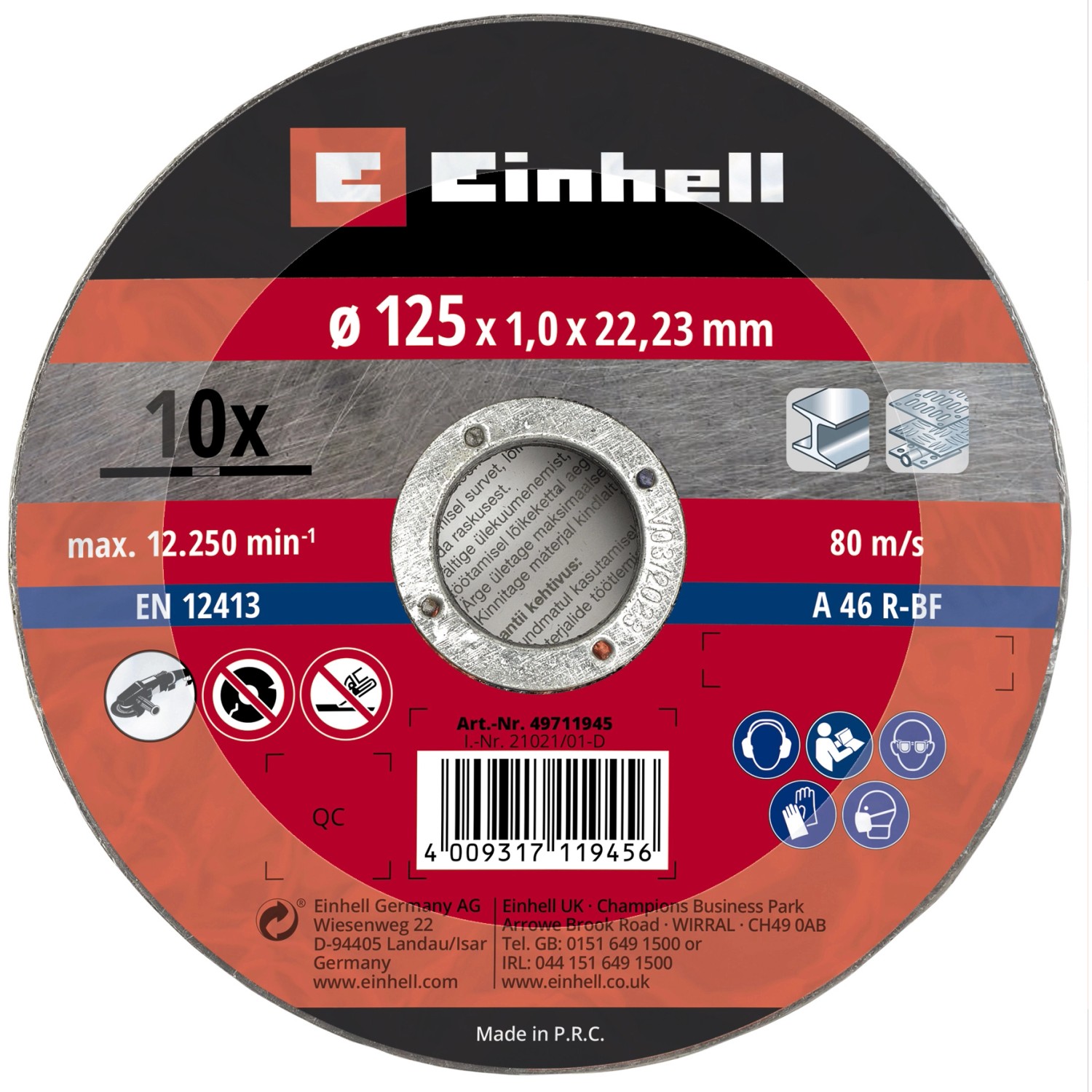 Einhell Accessory Trennscheibe Dünn 115 x 1,1 mm 10 Stück