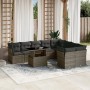 Graue 10-tlg. vidaXL Garten-Sofagarnitur aus Polyrattan mit Tisch und Kissen.