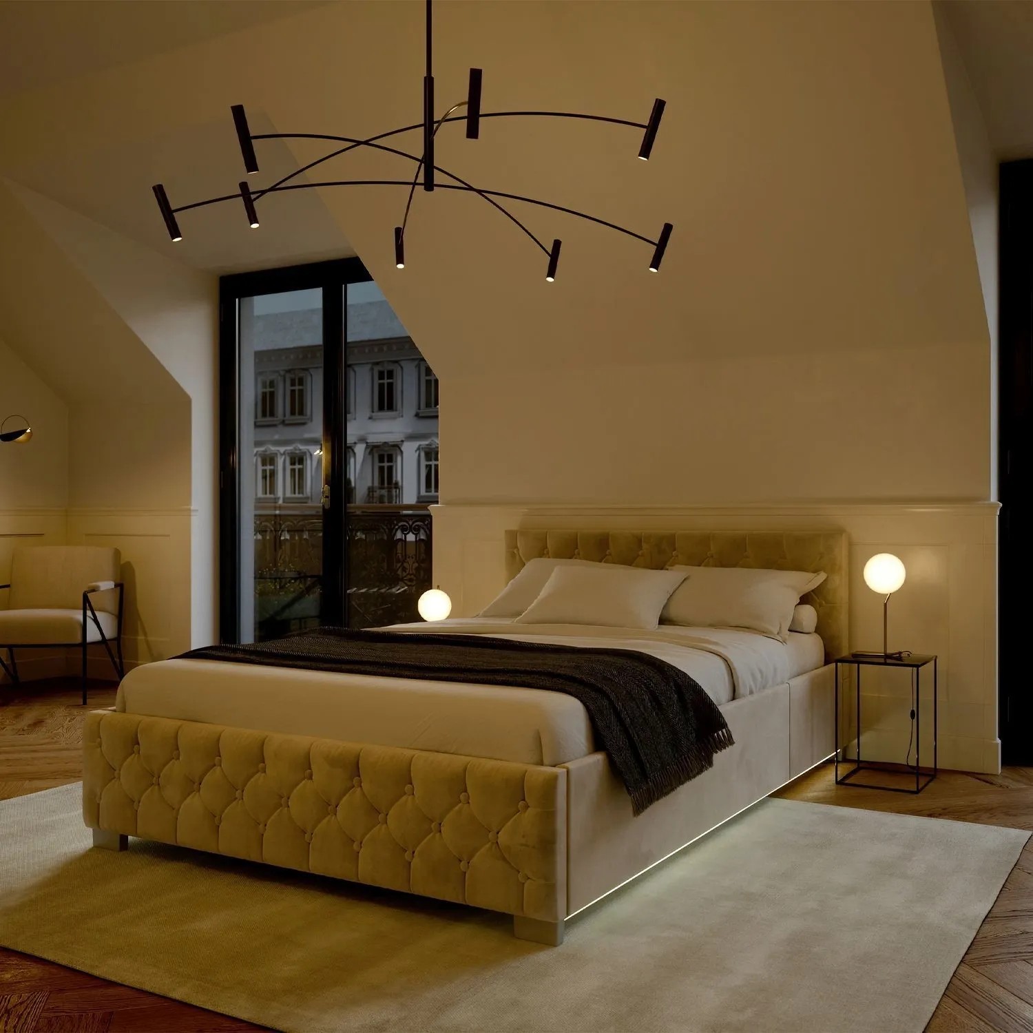 Juskys Polsterbett Nizza 140 x 200 cm mit Bettkasten & LED Beleuchtung in Beige_4