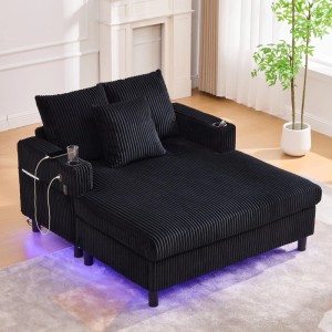 PXloue Sofa Schlafsessel Relaxsessel mit LED USB Getränkehalter Corduroy Schwarz
