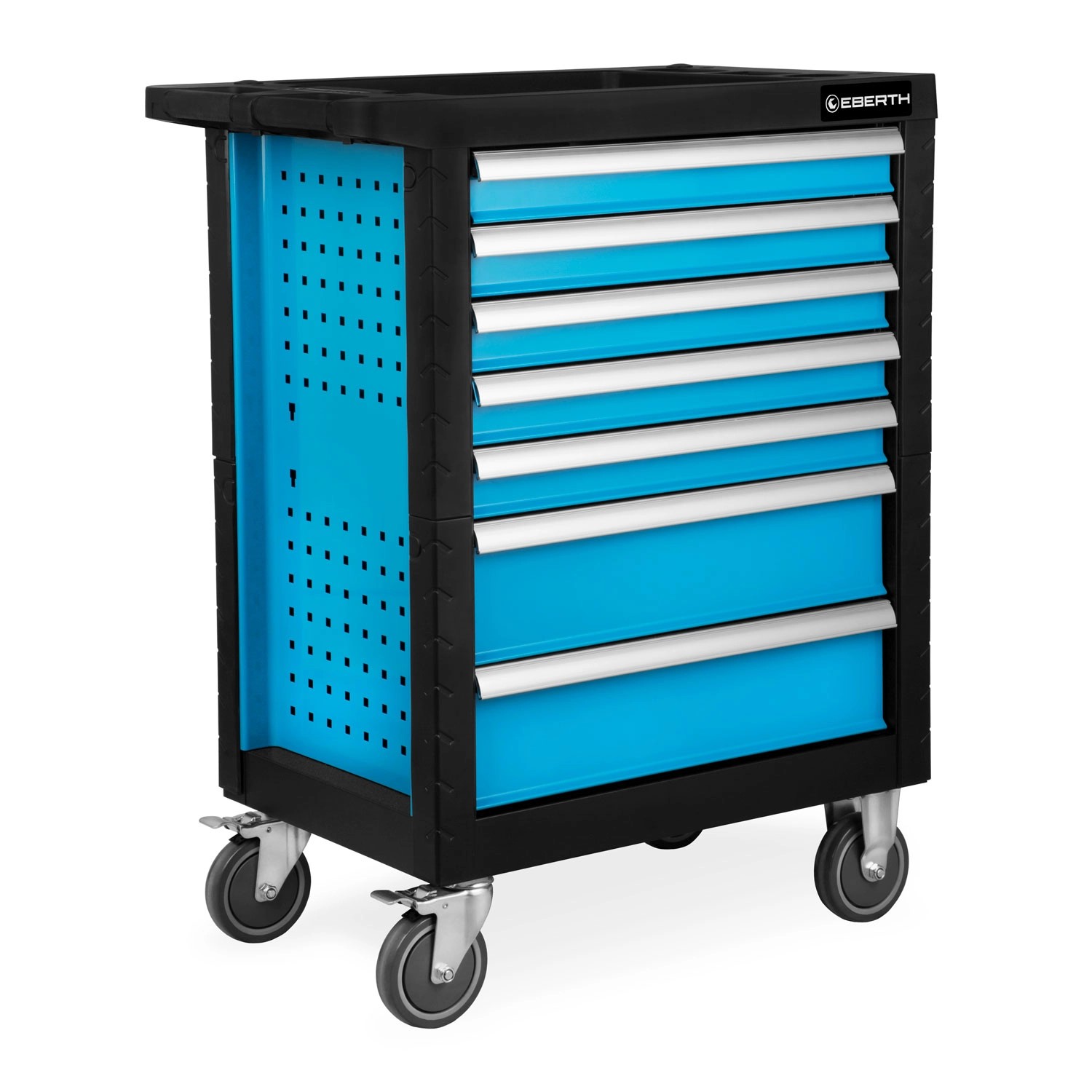 EBERTH Werkstattwagen, hellblau, mit 7 Schubladen (5 bestückt) und 167-teiligem Werkzeugset.