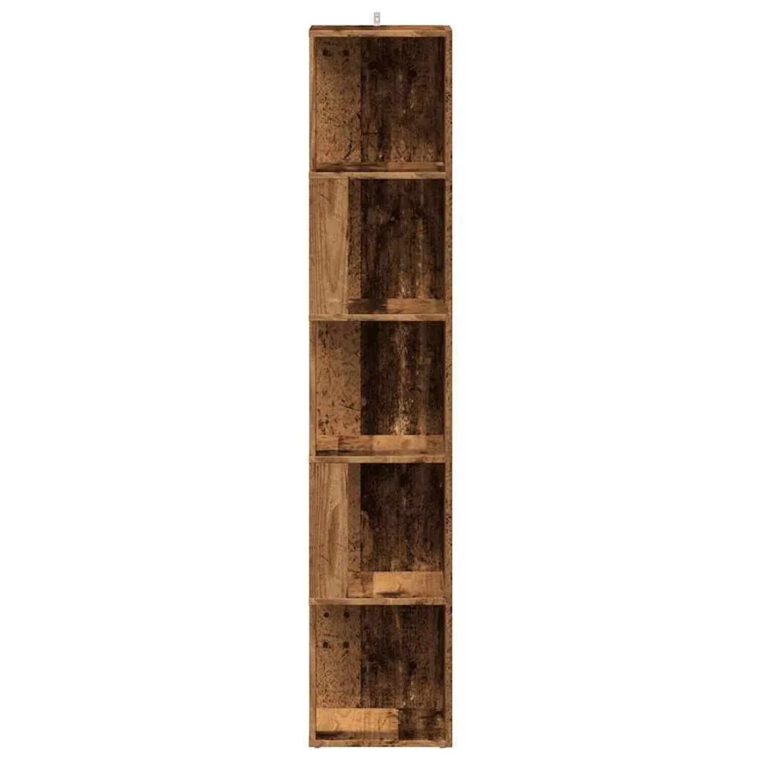 Eckregal in Altholz-Optik, 165 cm hoch, aus Holzwerkstoff für Wohnzimmer.