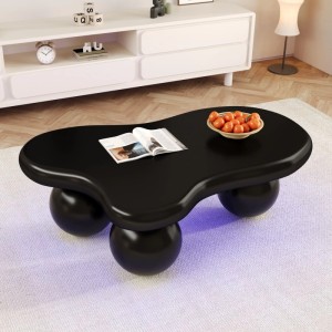 okwish Couchtisch Cloud Style mit LED-Beleuchtung Rundbein-Design Schwarz