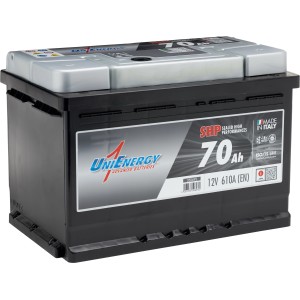 UniEnergy Autobatterie, 70 Ah, für zuverlässige Startleistung im Auto.
