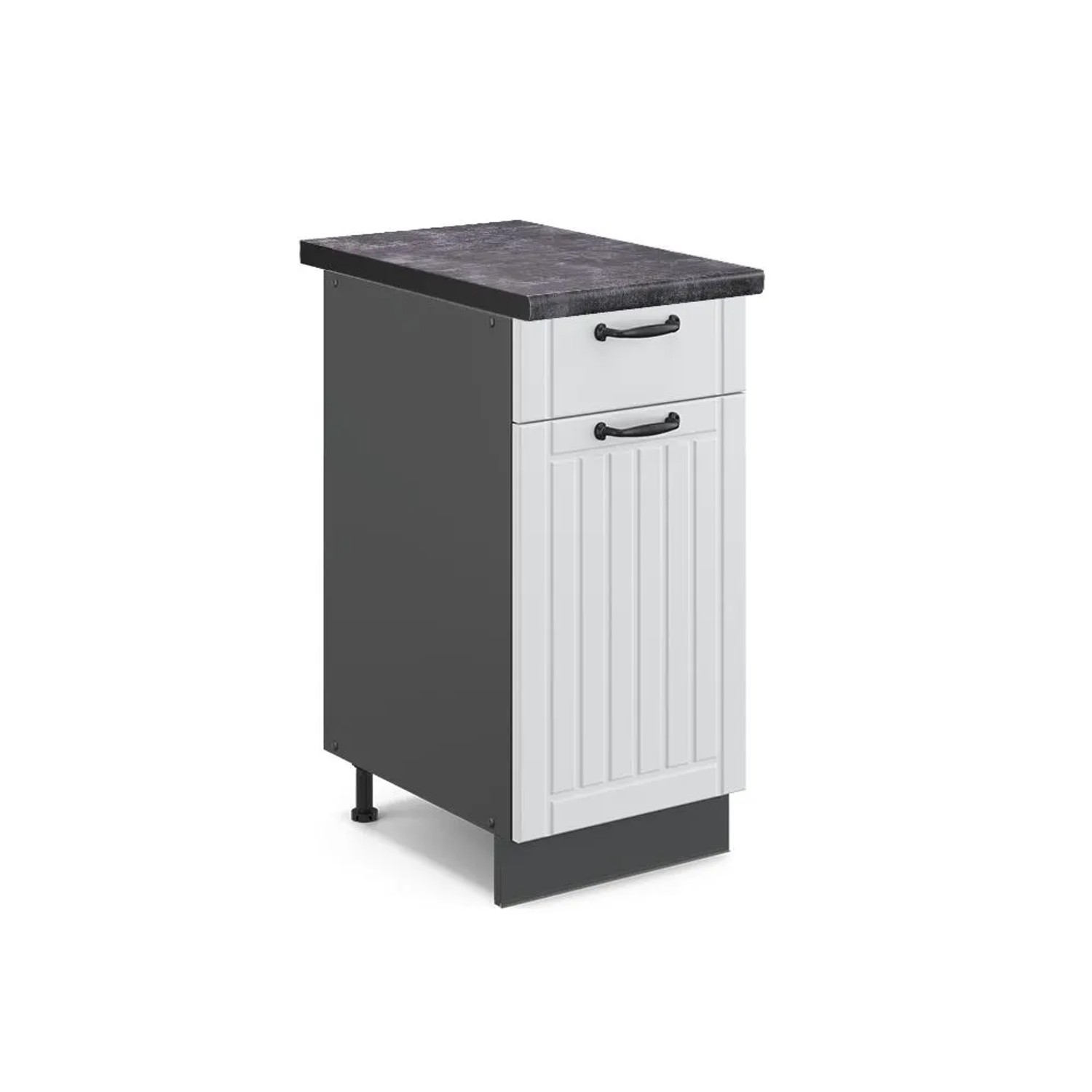 Vicco Küchenunterschrank Fame-Line Weiß Landhaus Anthrazit 40 cm AP Anthrazit