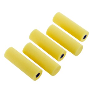 Set aus 5 gelben LUX Schaum-Farbwalzen, 10 cm breit, für feine Lackierarbeiten.
