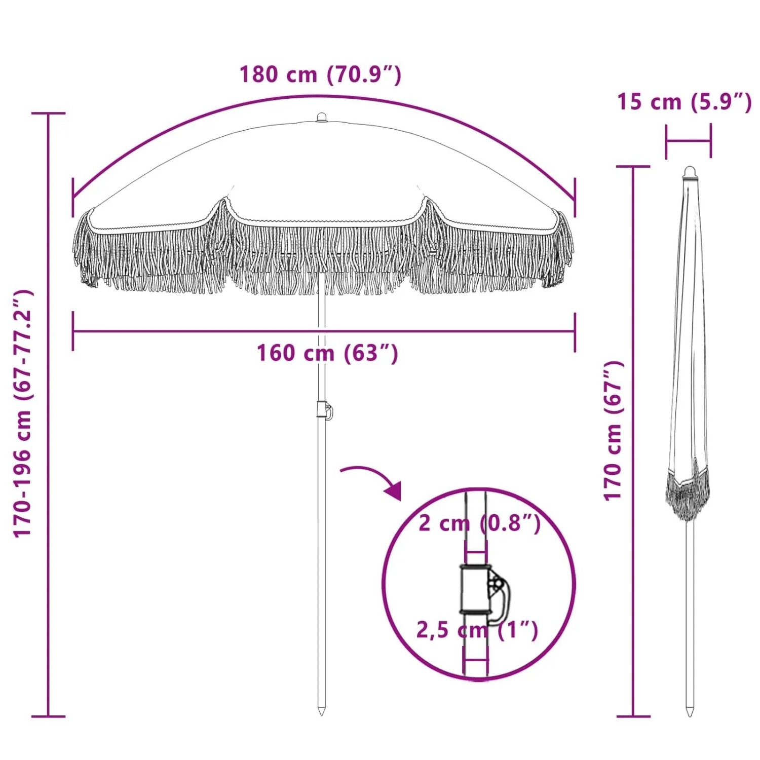 vidaXL Sonnenschirm, grau-weiß, Ø 160cm, mit Stahlrahmen. Ideal für Garten & Terrasse.