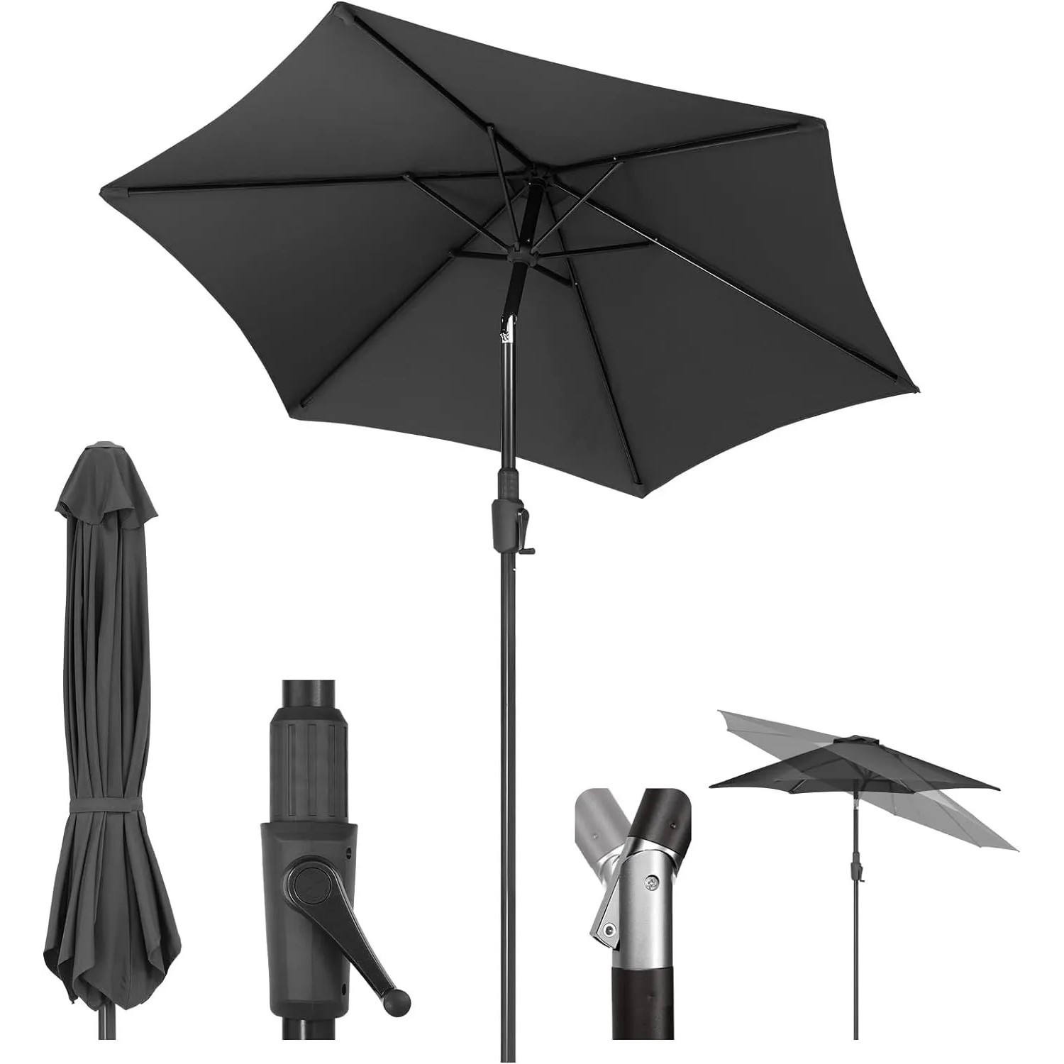 Sekey Sonnenschirm 220 cm Sonnenschirm mit Kurbel und Auto Kippen Knickbar im Sitzen