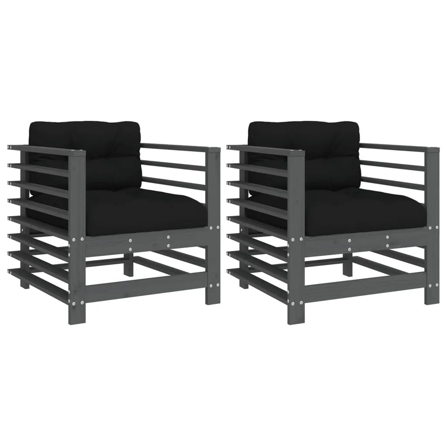 vidaXL Gartenstühle mit Kissen 2 Stk Grau Massivholz Kiefer 825676