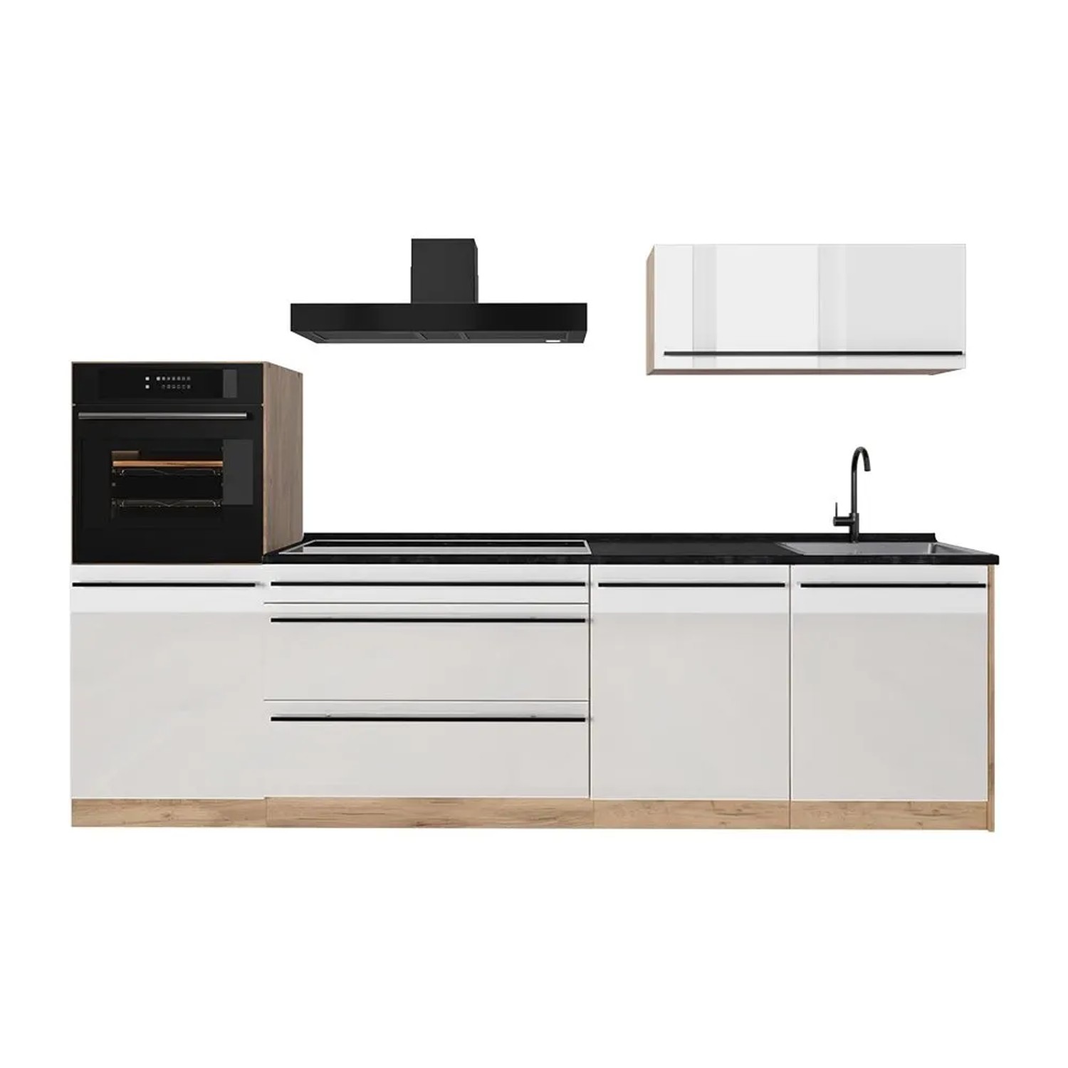 Vicco Küchenzeile R-Line Weiß Hochglanz/Goldkraft Eiche 280 x 143 Arbeitsplatte Anthrazit Art Nr 66493