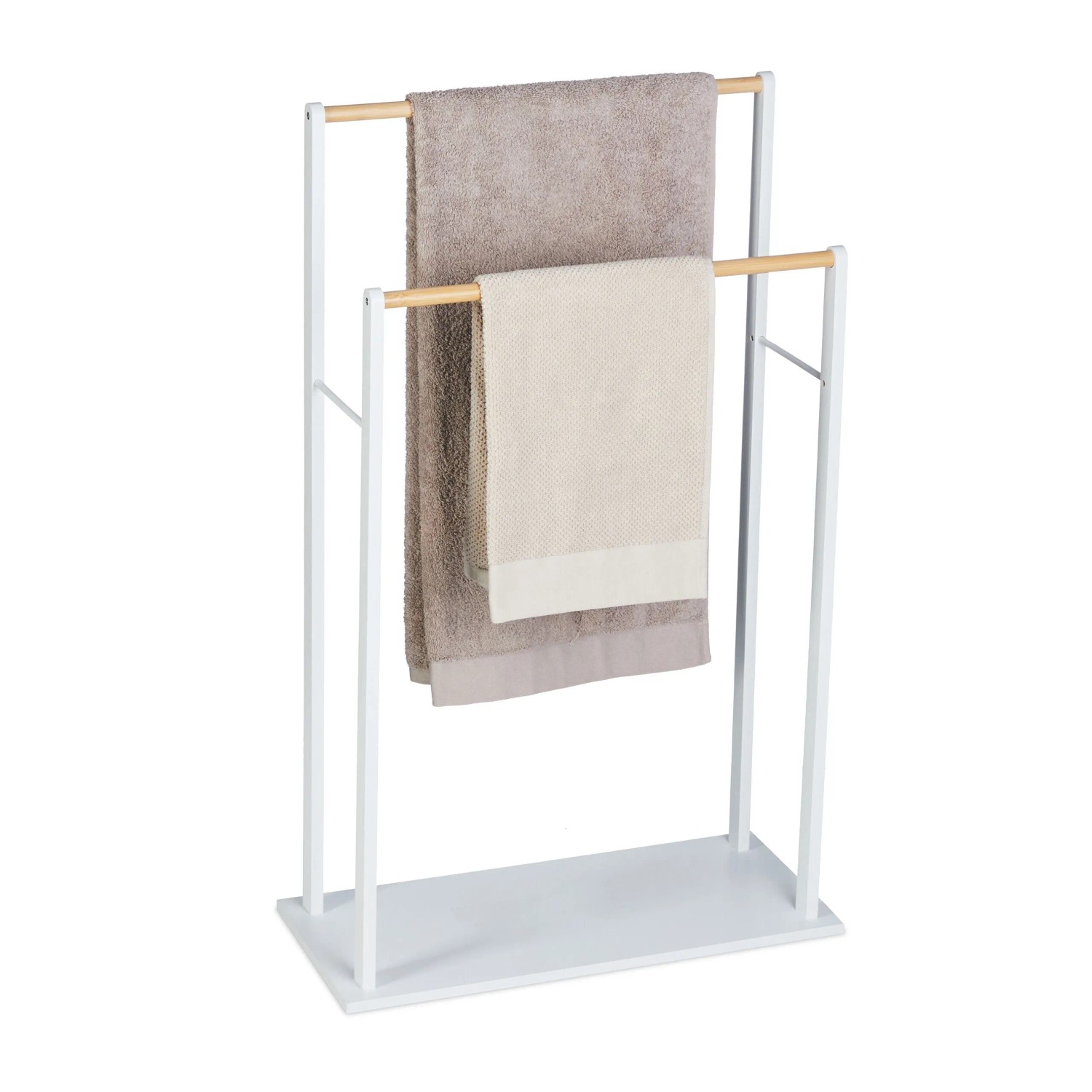 Relaxdays Handtuchständer MDF Bambus Weiß Natur Freistehend Rutschfest 91,5 cm x 57 cm x 25 cm 2,3 kg