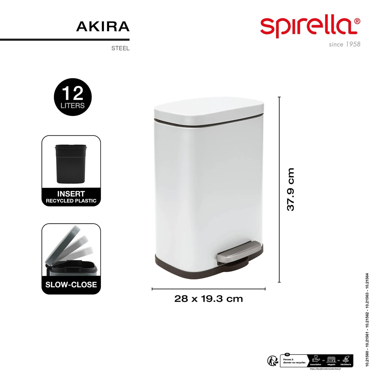 Spirella Kosmetikeimer Akira, 12 l, Edelstahl, mit Pedal und Inneneimer.