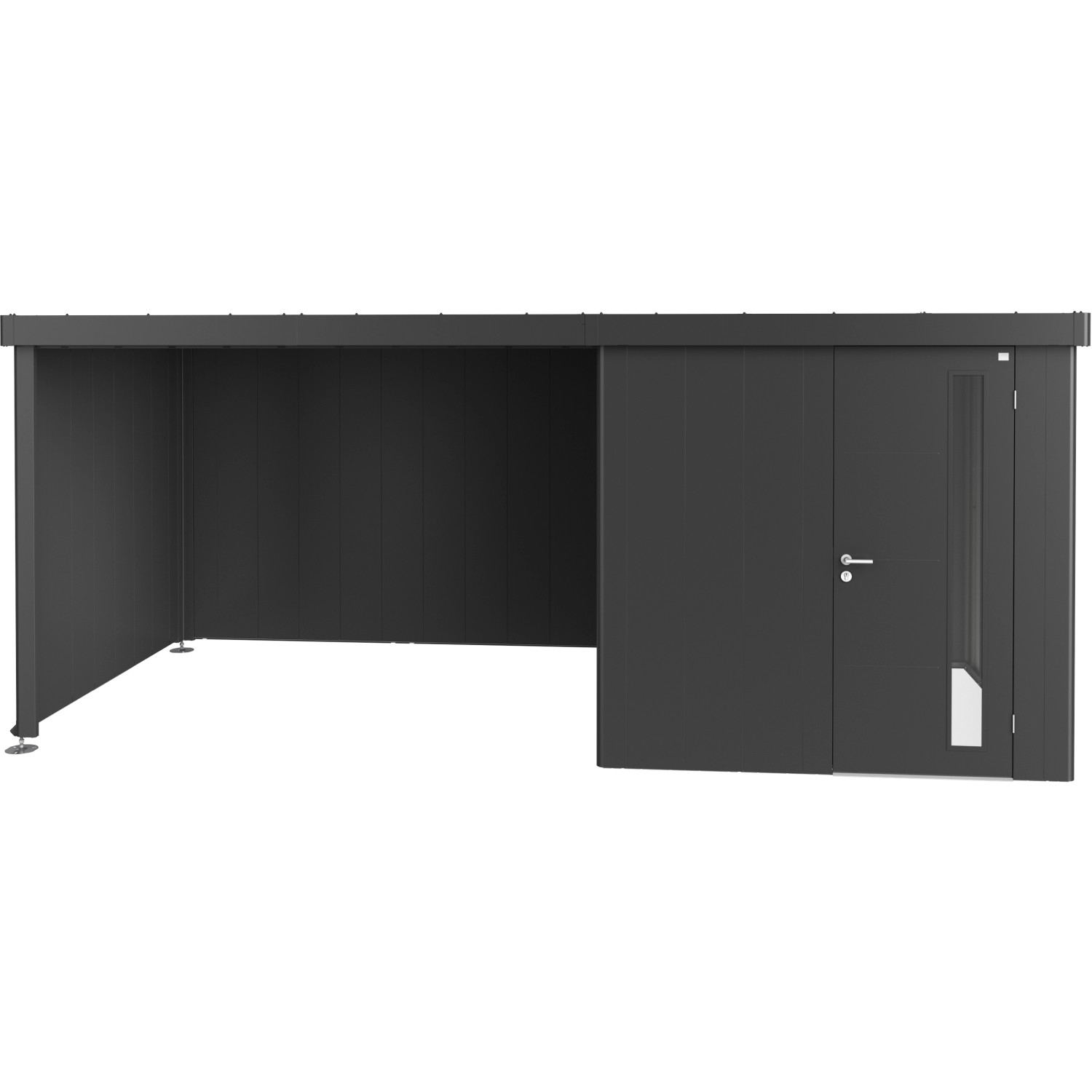 Biohort Seitendach für Gerätehaus Neo, Gr. 2A-2D, dunkelgrau-metallic. Metallüberdachung mit Stützen und Regenrohren.