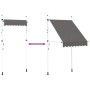 Anthrazitfarbene, handbetriebene Markise, 150 cm, ausgefahren und eingefahren. Flexible Beschattung für Terrasse.