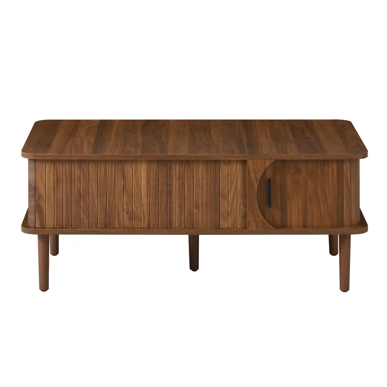 ModernLuxe Couchtisch Höhenverstellbar Retro mit Schiebetür Ablage MDF Nussbaum Braun