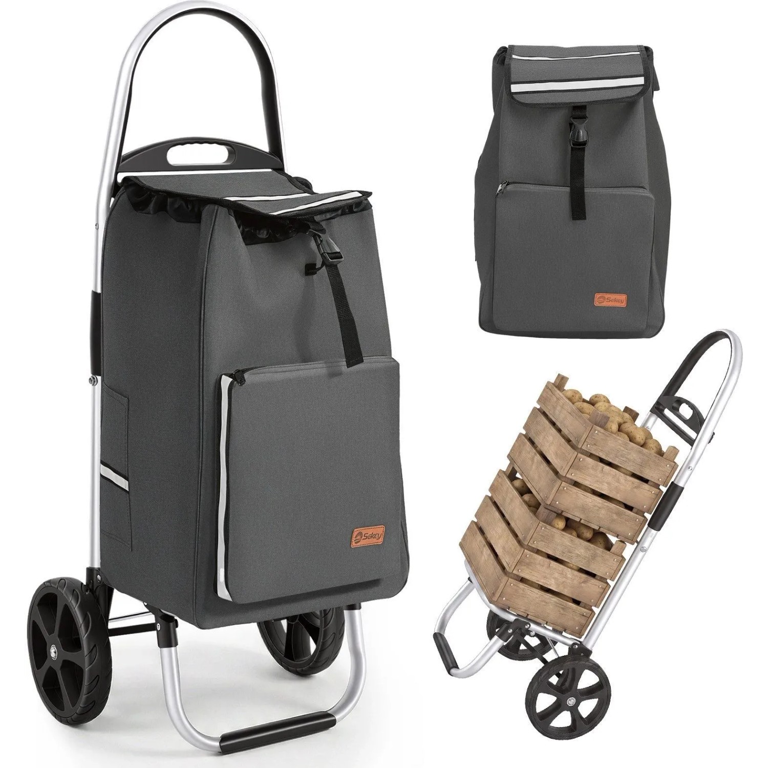 Sekey Aluminium Einkaufstrolley Handwagen Faltbar 25KG Tragkraft 50L Grau