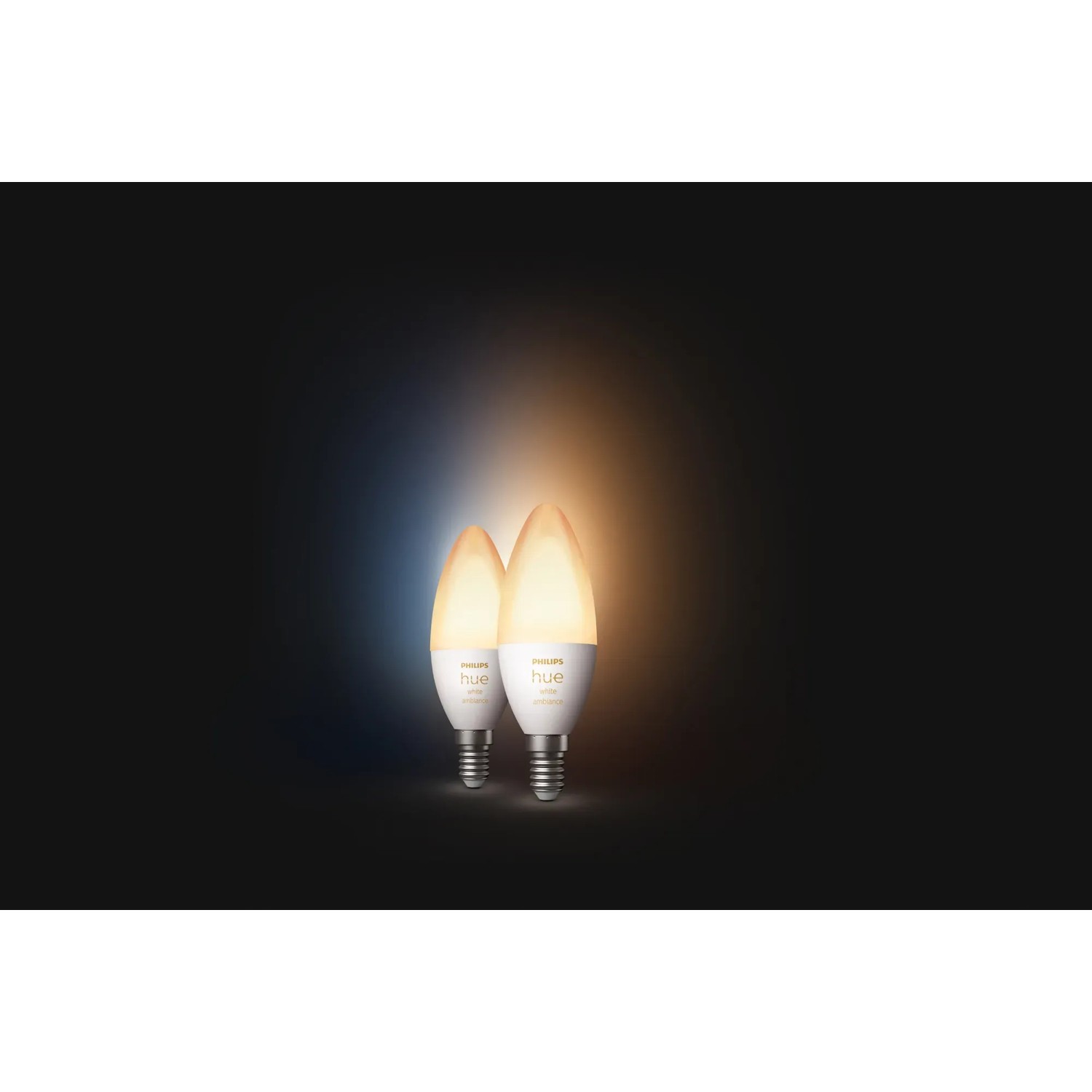2er-Pack Philips Hue E14 LED Kerzenlampen mit warmweißem Licht.