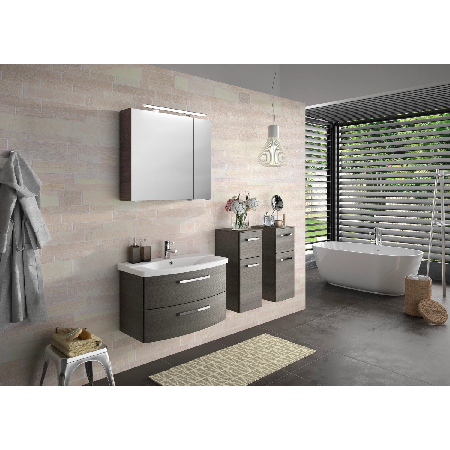 Pelipal Waschtisch Serie 4010, 84 cm, Graphit, mit Softclose im modernen Badezimmer.