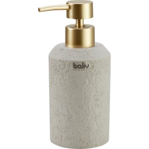 baliv Cosy Cave Seifenspender in Beton Grau-Gold Optik für moderne Bäder.