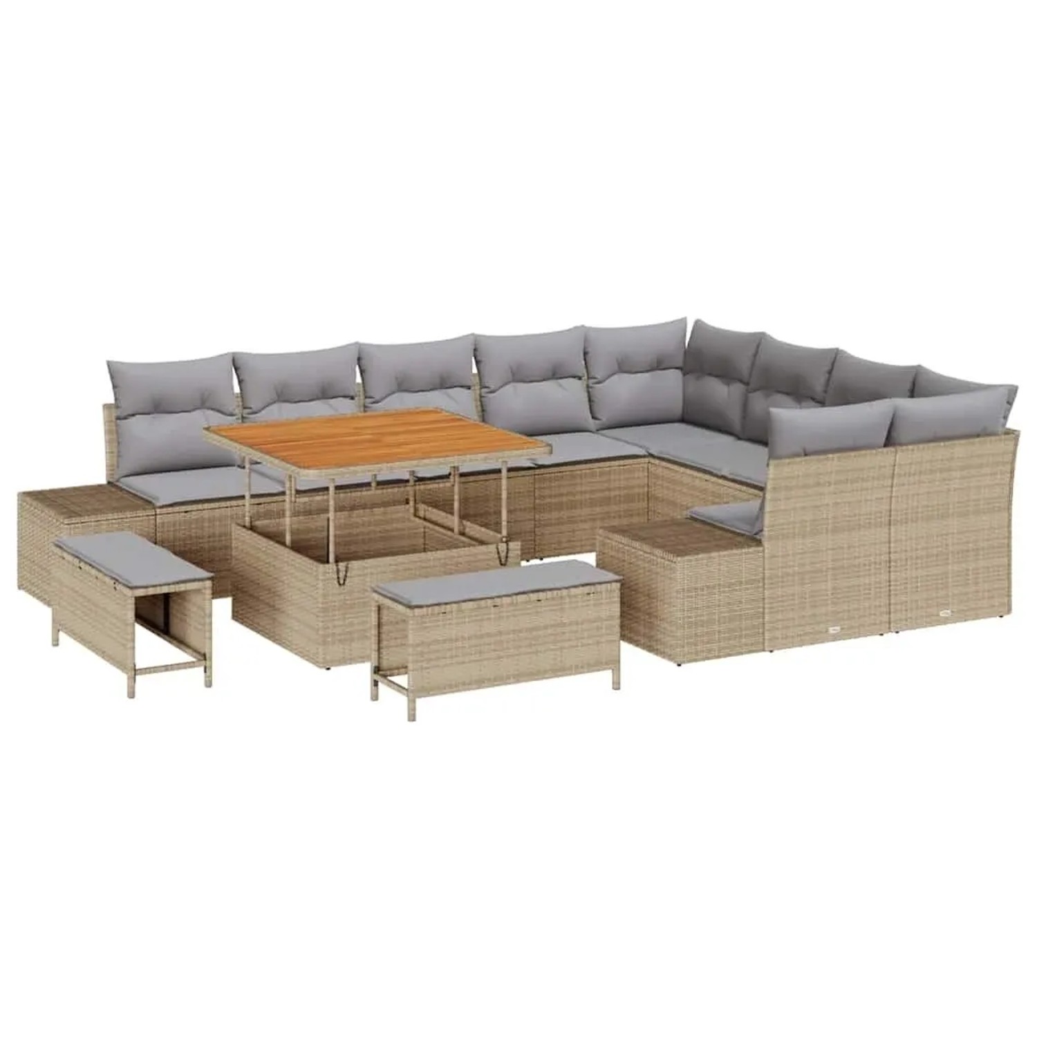 vidaXL Gartensofa-Set mit Kissen mit Speicher 12 Stk Beige Poly Rattan 3364 günstig online kaufen