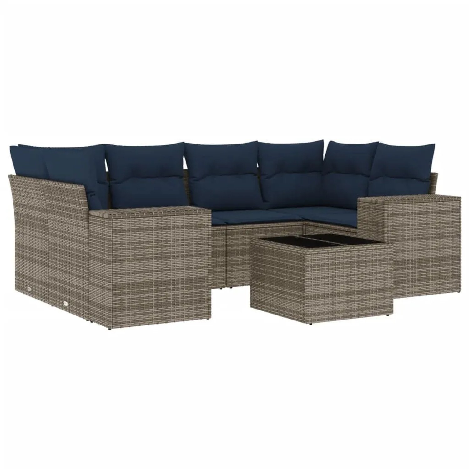 vidaXL 7-Tlg Gartensofa-Set mit Kissen Grau Polyrattan 3222320