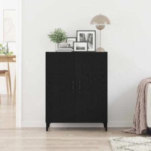 Schwarzes Sideboard in Eichen-Optik (69,5x34x90 cm) aus Holzwerkstoff mit 2 Türen und Schubladen.