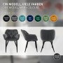 ML-Design Esszimmerstuhl Anthrazit: Drei Ansichten des modernen Polsterstuhls mit Samtbezug, Armlehnen und schwarzen Metallbeinen.