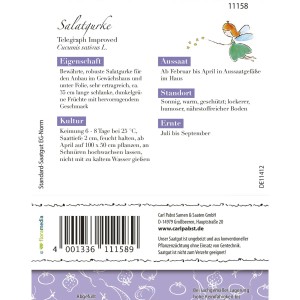 Saatgutpackung Grüne Fee Salatgurke Telegraph Improved, Inhalt reicht für ca. 5 Pflanzen.