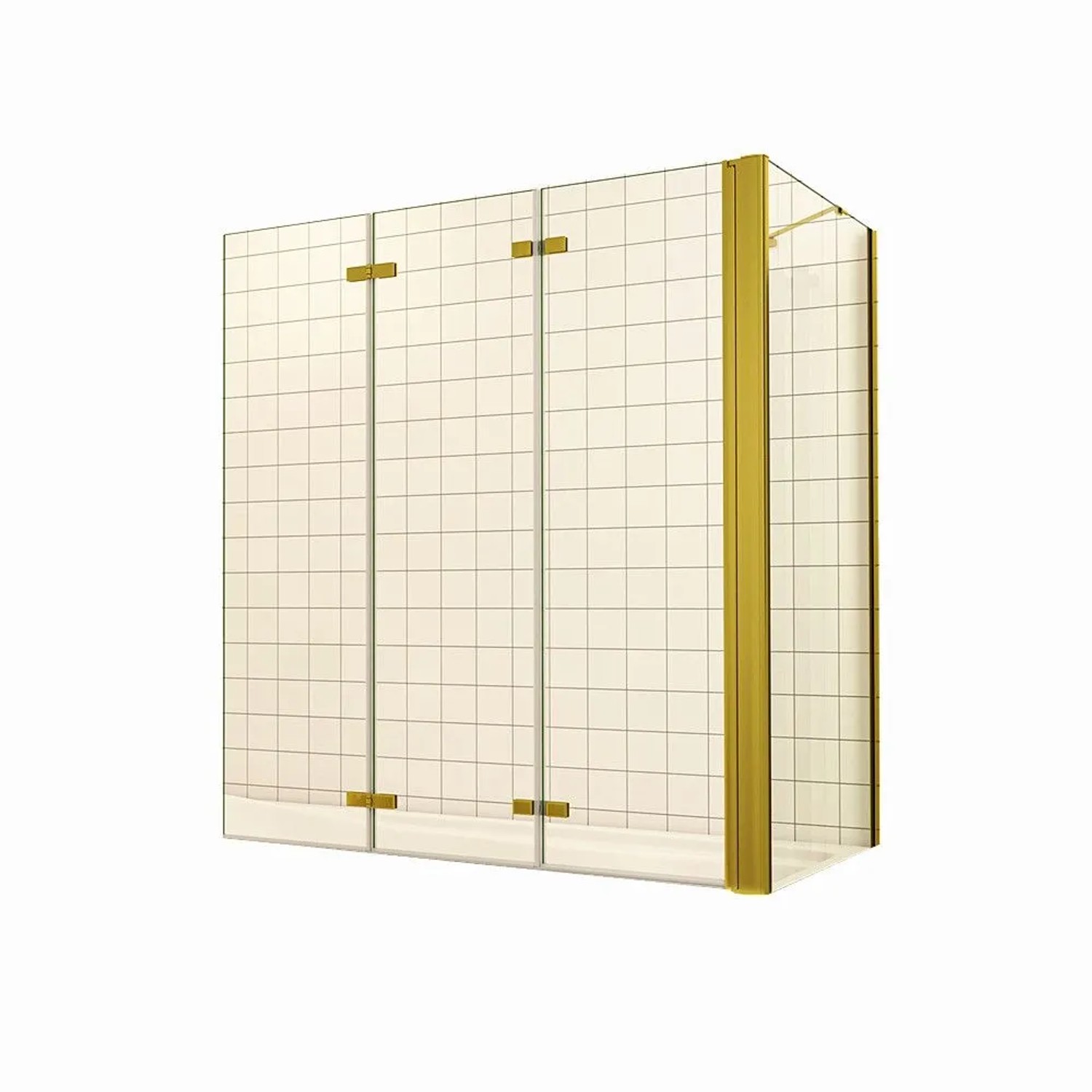 Duschparadies Badewannenaufsatz 130 x 75 x 140cm Faltwand Mit Seitewand 6mm Nano Glas Badewannenfaltwand 3tlg Gold Gebürstet