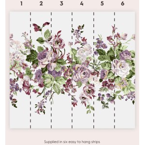 Laura Ashley Vliesfototapete Rosemore mit Rosen, Winden und Erdbeeren aufgeteilt in 6 Bahnen.