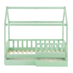 Mintfarbenes Juskys Kinderbett Marli 90x200 cm mit Bettkasten und Lattenrost.