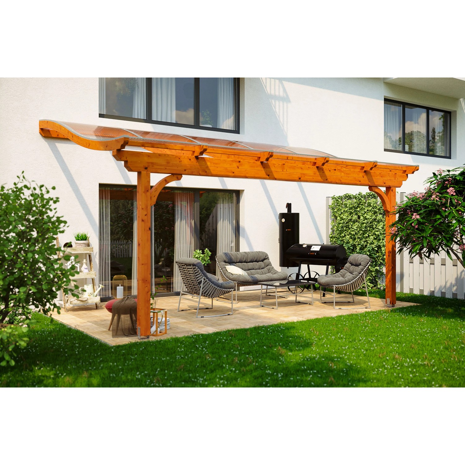Skan Holz Terrassenüberdachung Verona 541 x 339 cm Leimholz Eiche hell