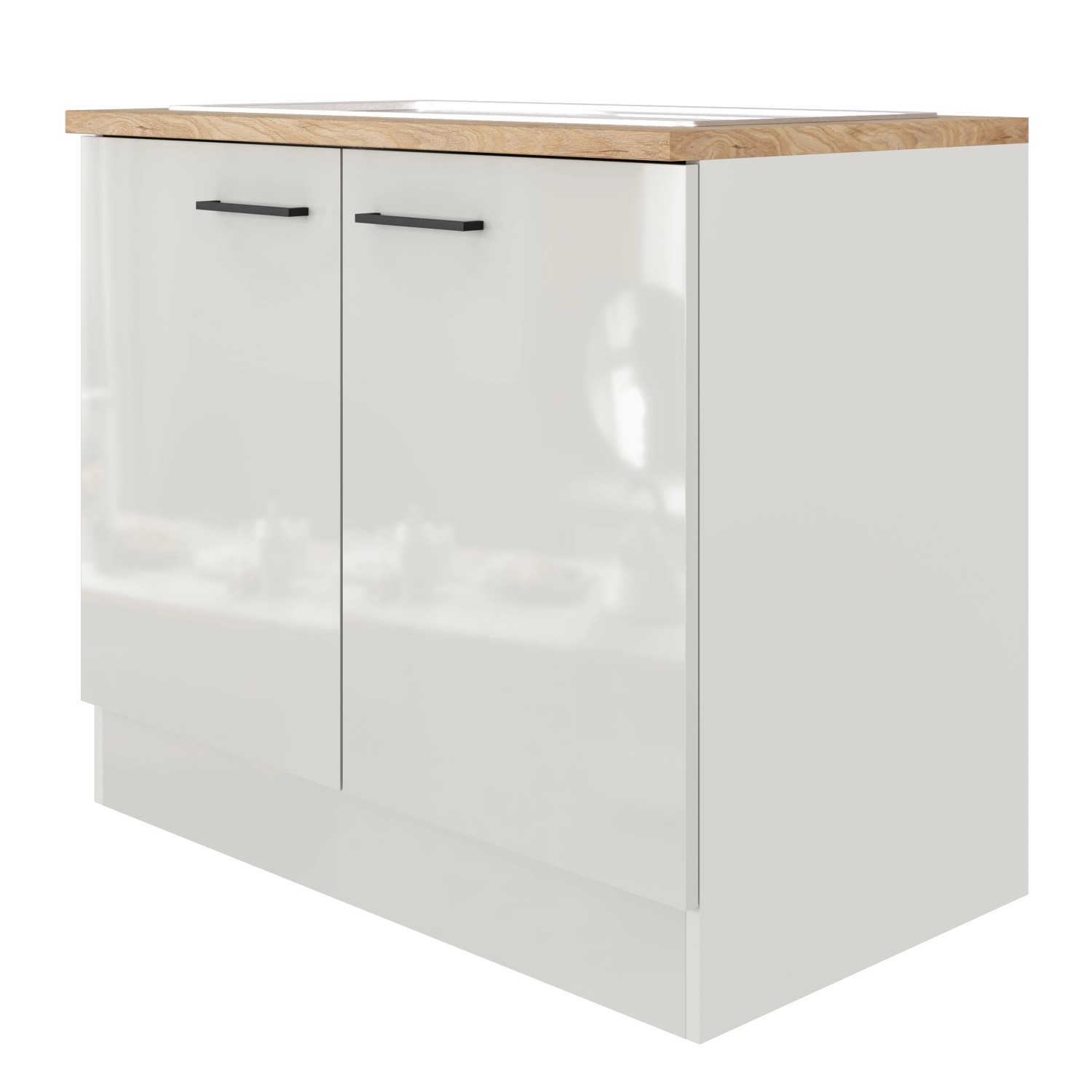 Flex-Well Exclusiv Spülenschrank DSPU Lund 100 cm Lichtgrau glänzend-Rauchgrau (Maße: 11cm | 72cm | 101cm)