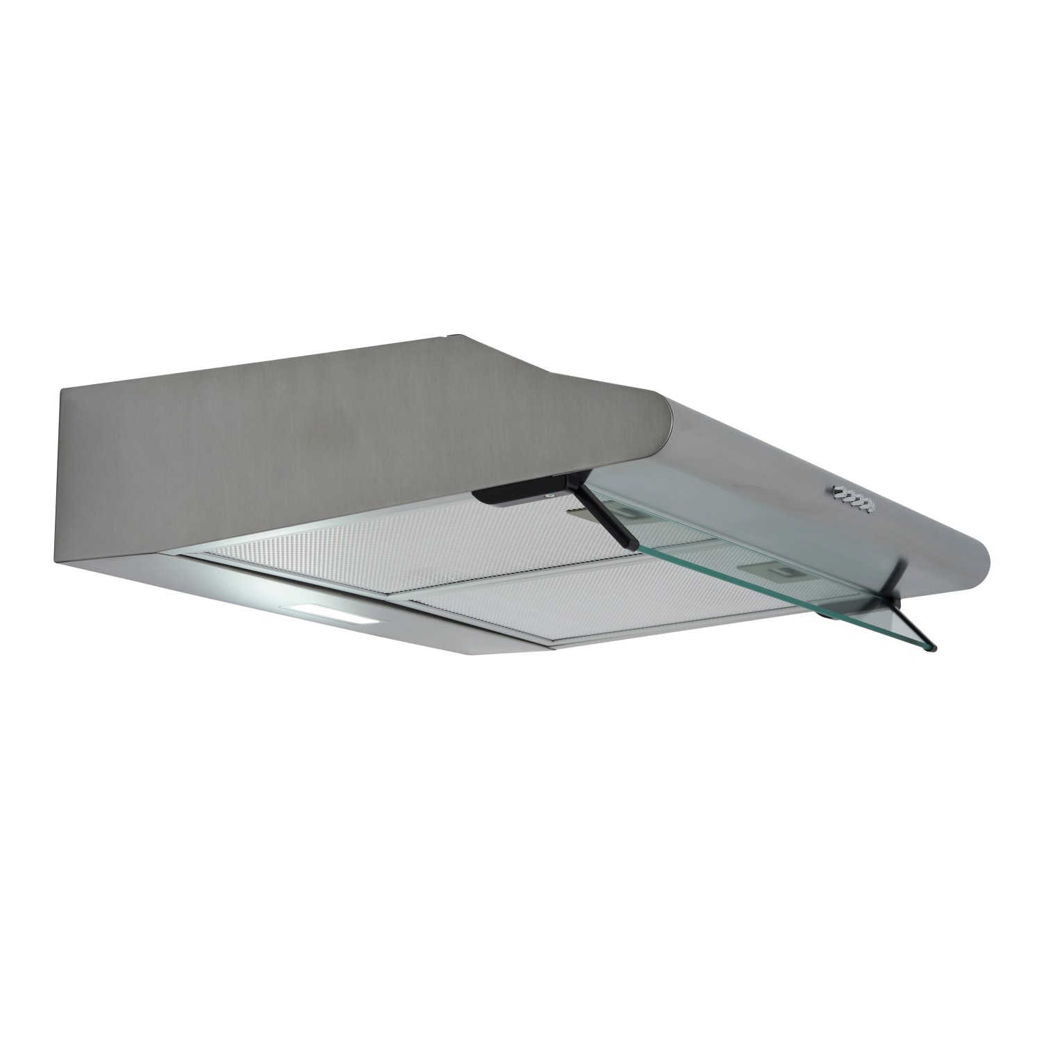 Respekta Unterbau-Dunstabzugshaube CH1259IXCN aus Edelstahl mit Glasschirm, 60 cm.