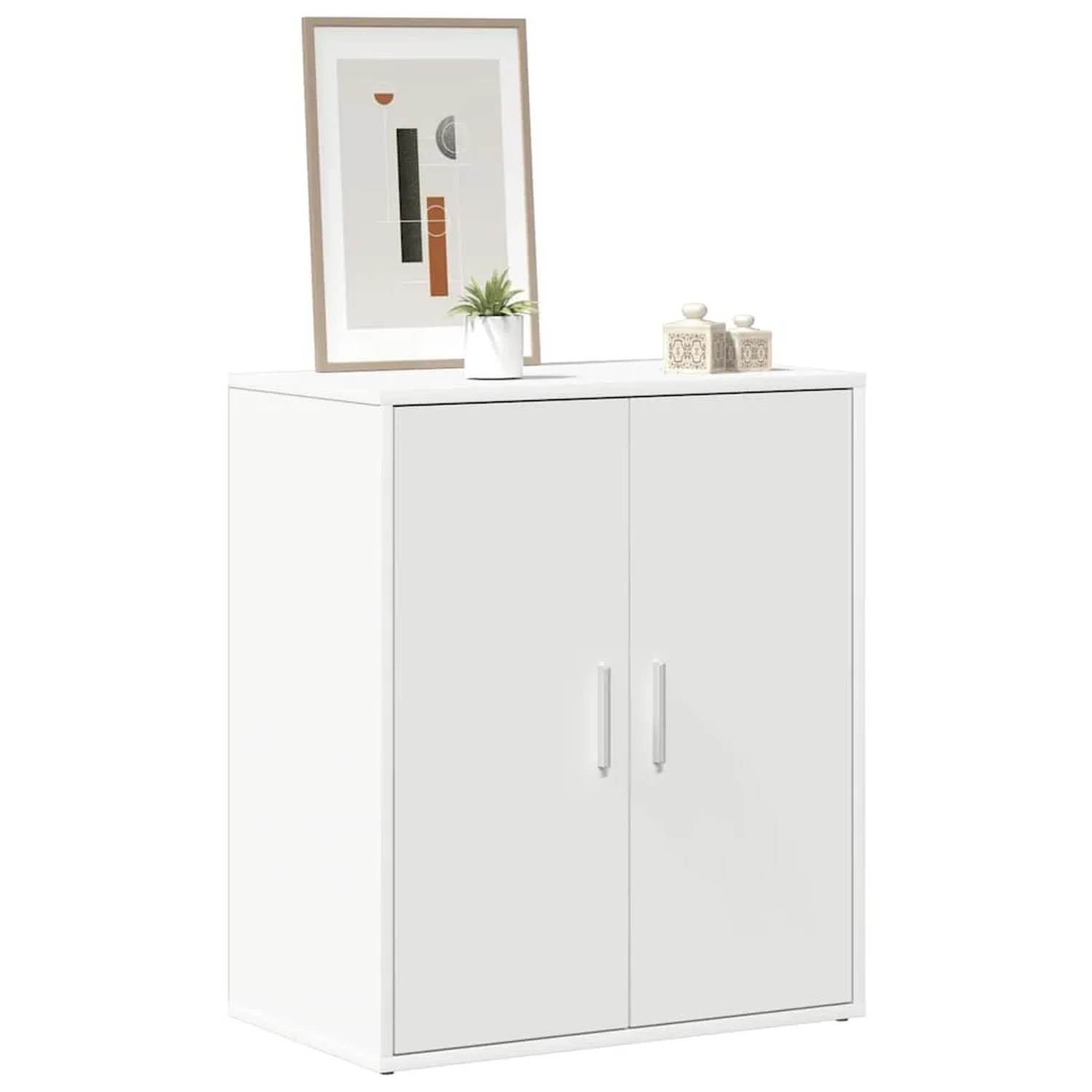 Weißer vidaXL Schuhschrank (60x35x70 cm) aus Holzwerkstoff mit zwei Türen.
