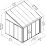 Skizze Wintergarten Palram Canopia San Remo 310x314x277 cm, weiße Terrassenüberdachung mit Maßangaben.