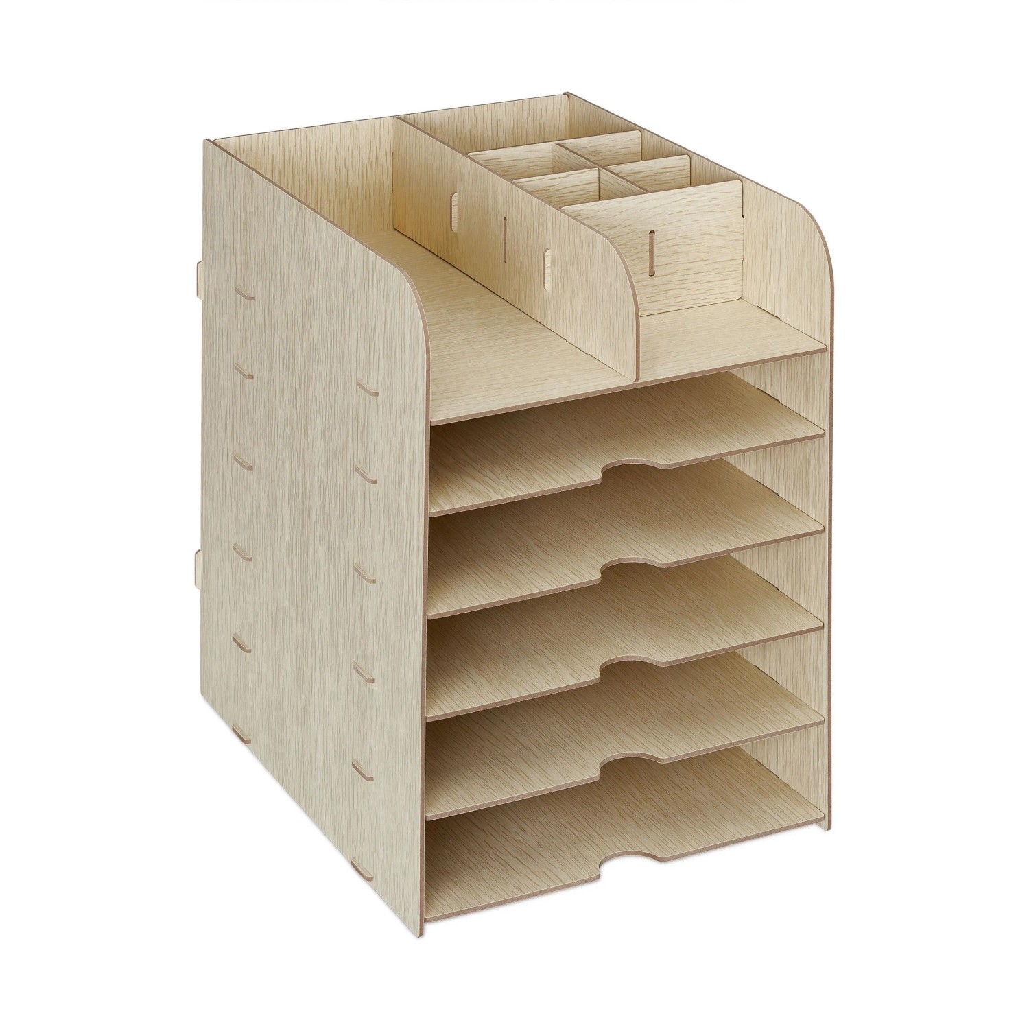 Relaxdays Schreibtisch Organizer MDF Hellbraun 12 Fächer 34,5 cm x 25 cm x 32 cm 2 kg