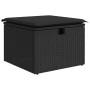 Schwarzer vidaXL Gartenmöbel-Fußhocker aus Polyrattan mit Kissen, Teil der 5-tlg. Sofagarnitur.