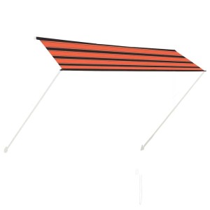 Einziehbare Markise, 300x150 cm, orange-braun gestreift, mit Stahlrahmen für Terrasse und Balkon.