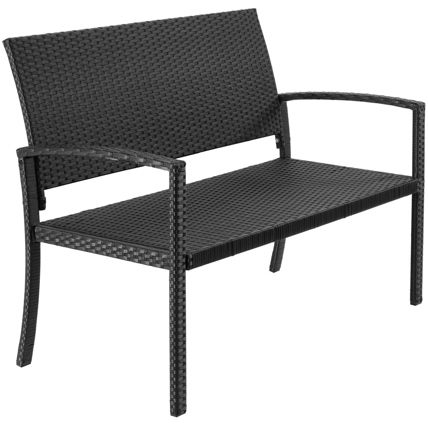 Tectake Rattan Gartenbank Murat 2 Sitzer Wetterfest  125 x 62 5 x 90 cm Schwarz