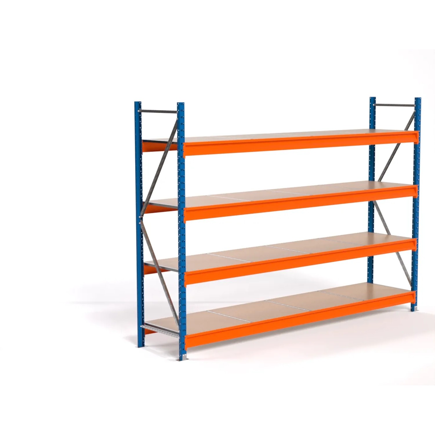 PROREGAL Industrie Weitspannregal Lagerregal MAXIMUS PRO Grundregal HxBxT 200x275x60cm 4 Spanplatten-Fachboden Fachlast 450kg Blau/Orange