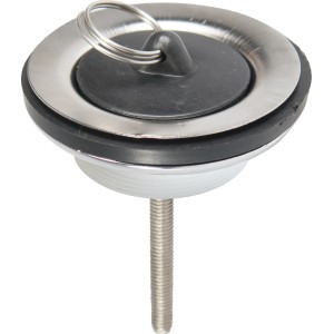 Stopfenventil, Ø 38,5 mm, für Waschbecken und Badewannen mit Überlauf, Stahl/Gummi, matt glänzend.