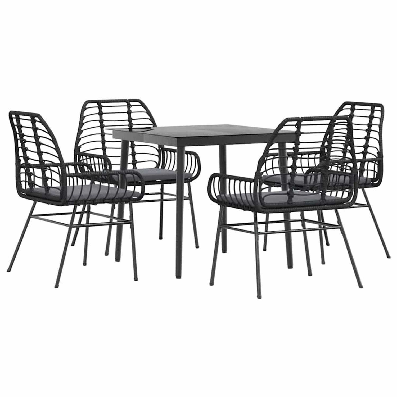 vidaXL 5-Tlg Garten-Essgruppe mit Kissen Schwarz Poly Rattan Glas 3334451 günstig online kaufen