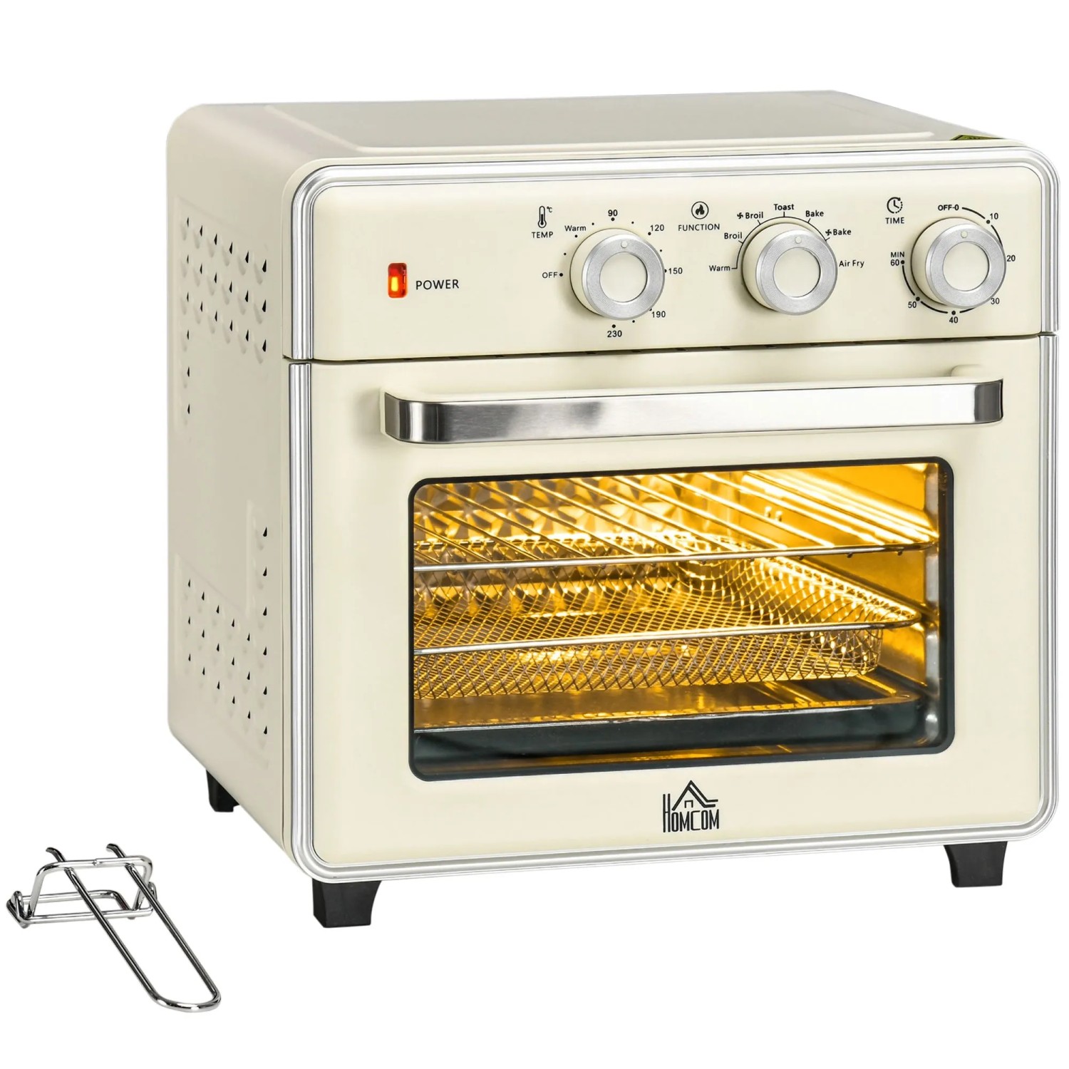HOMCOM Minibackofen mit Umluft 20L Backblech Grillrost Krümelblech 5 Modi Metall