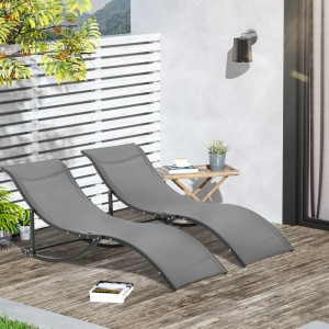 Outsunny Sonnenliegen 2er-Set, ergonomisch geformt, dunkelgrau. Gartenliegen für entspannte Stunden im Freien.