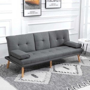 HOMCOM 3-Sitzer-Sofa mit Klappbarem Tisch Leinenoptik Becherhalter