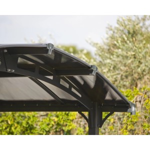 Detailansicht des anthrazitfarbenen Canopia Pavillon Tuscon 3.6 x 4.4 mit Doppelstegplatten.